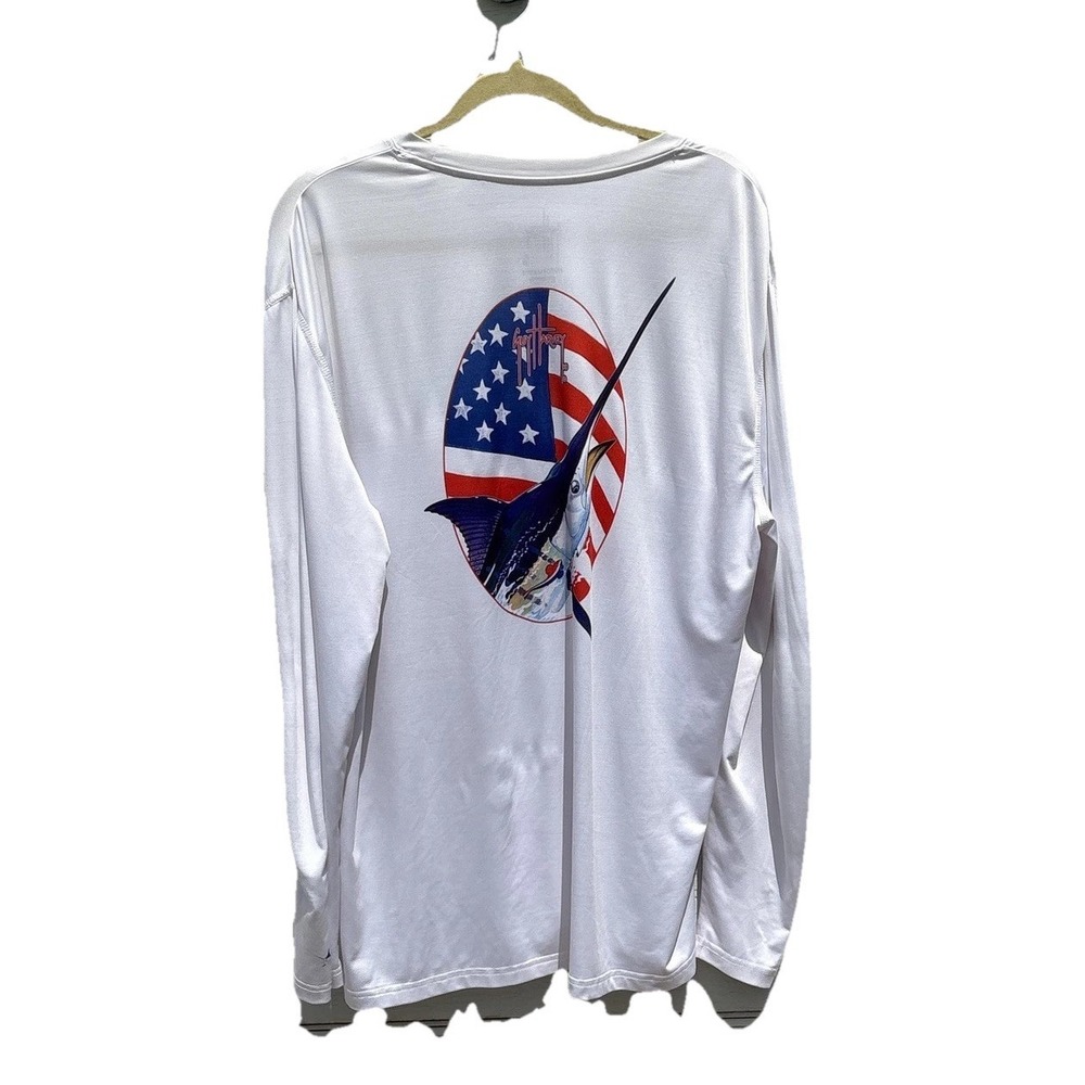 Guy Harvey Shirt Mens Medium White Marlin Flag Graphic Performance Fishing